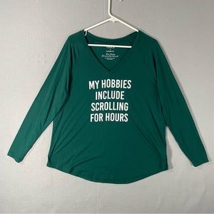 Torrid Classic Fit Raglan Hobbies Scroll Hours Long Shirt Green Size 0 Large